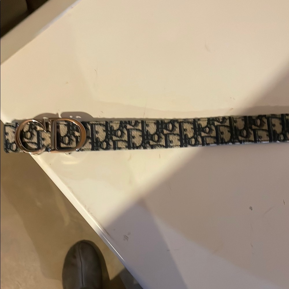 Dior Blue and Cream Monogram Belt with Silver Buckle